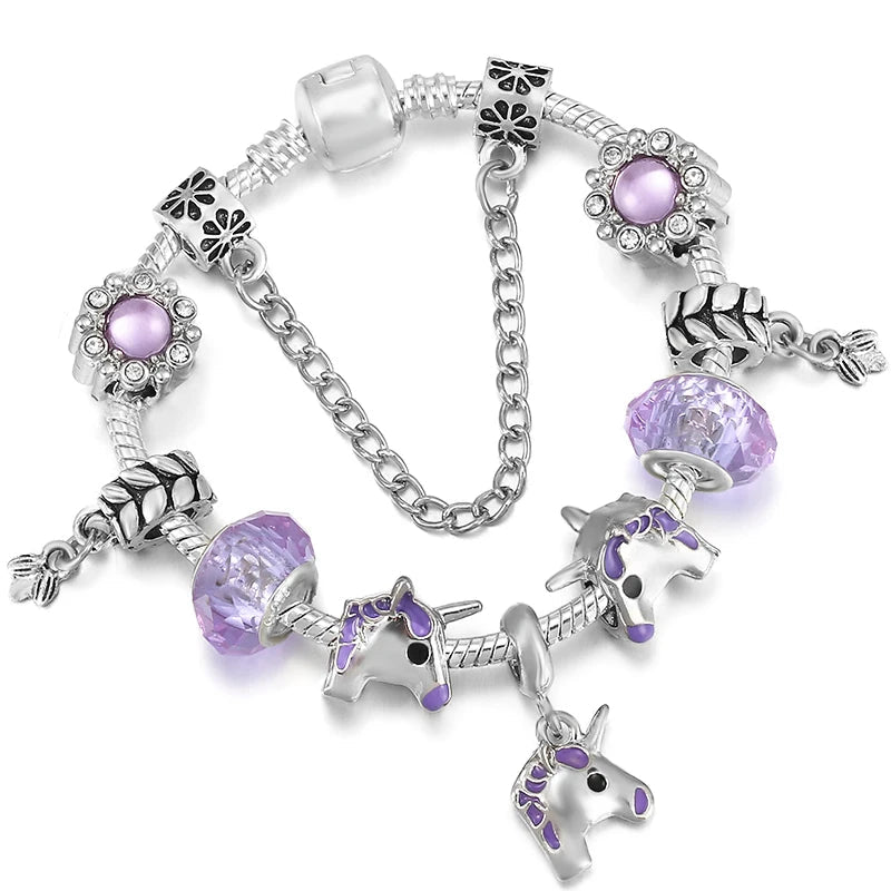 Dreamlight Meadow: The Purple Unicorn Charm Bracelet