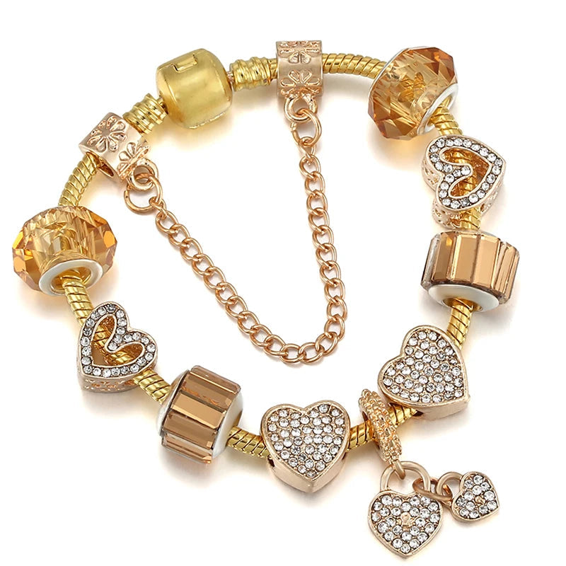 Golden Embrace: The Vintage Heart Charm Bracelet