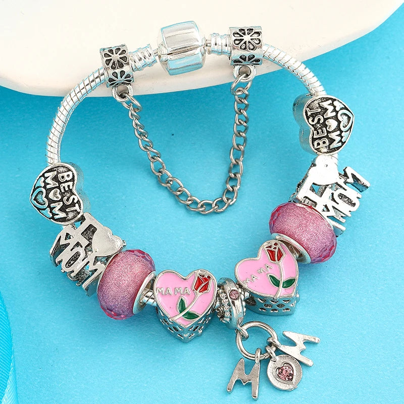 Heart of a Mother: The Pink “I Love Mom” Charm Bracelet