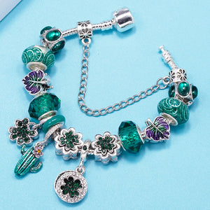 Desert Bloom: The Emerald Cactus Charm Bracelet