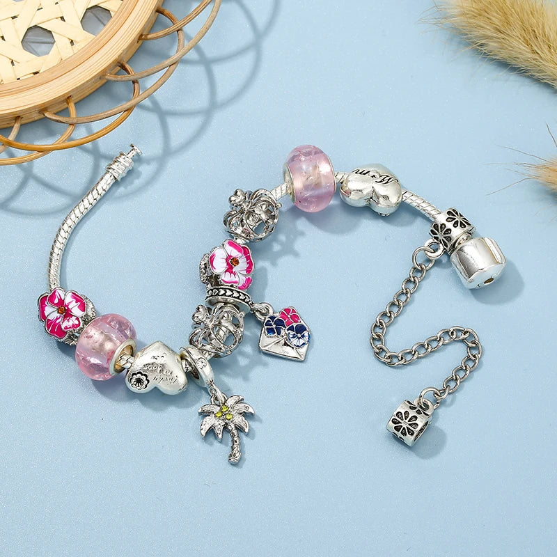 Blossom Letter: The Pink Pansy Charm Bracelet