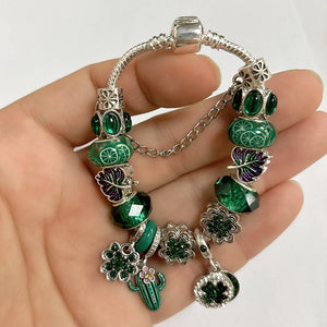 Desert Bloom: The Emerald Cactus Charm Bracelet