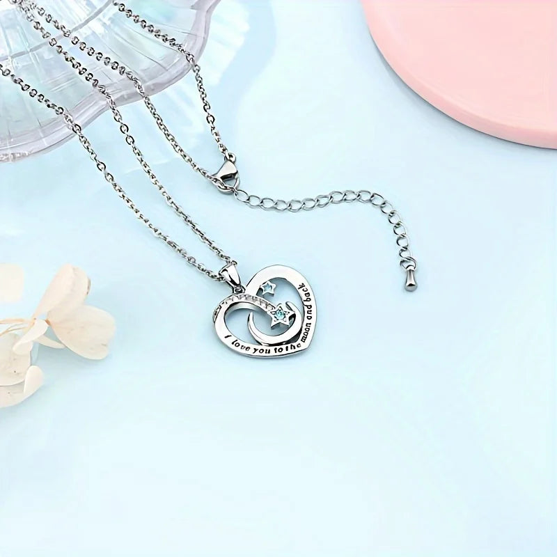 To My Sister: Moon and Heart Pendant Necklace