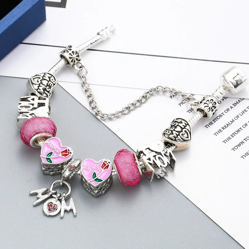 Heart of a Mother: The Pink “I Love Mom” Charm Bracelet