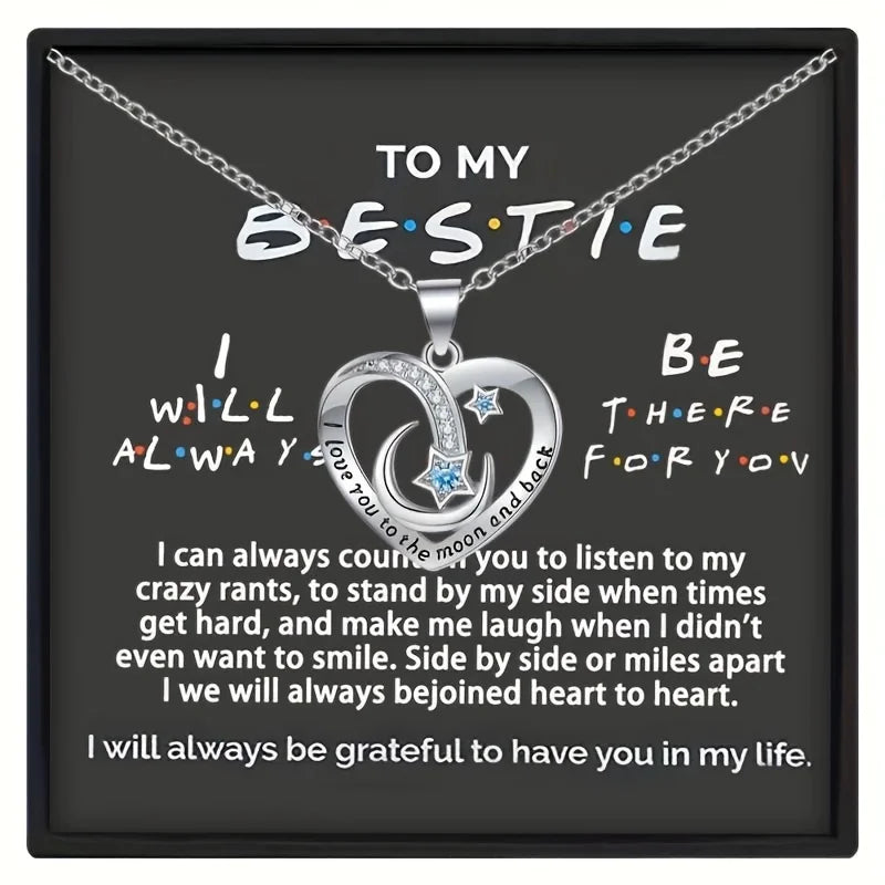 To My Bestie: Heart and Moon Pendant Necklace