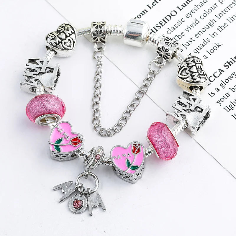 Heart of a Mother: The Pink “I Love Mom” Charm Bracelet