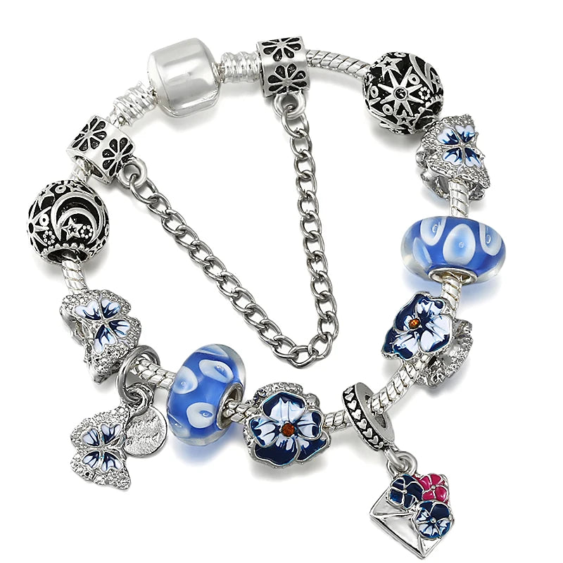 Moonlit Garden: The Blue Pansy Butterfly Charm Bracelet