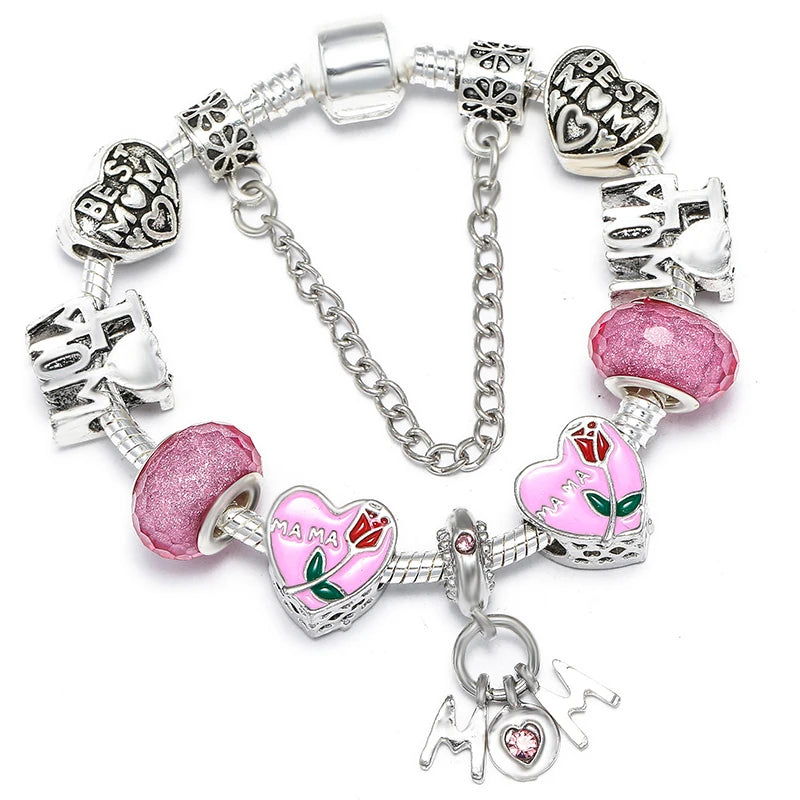 Heart of a Mother: The Pink “I Love Mom” Charm Bracelet
