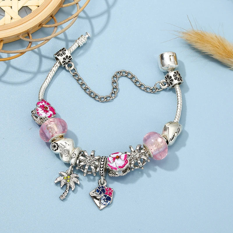 Blossom Letter: The Pink Pansy Charm Bracelet