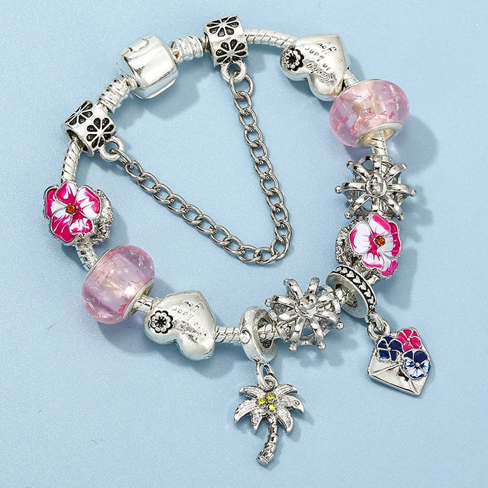 Blossom Letter: The Pink Pansy Charm Bracelet