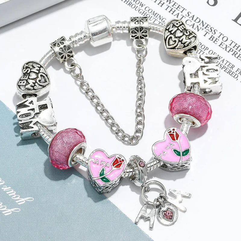 Heart of a Mother: The Pink “I Love Mom” Charm Bracelet