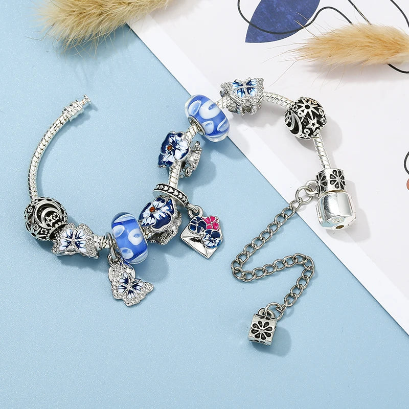 Moonlit Garden: The Blue Pansy Butterfly Charm Bracelet