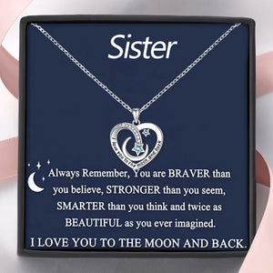 To My Sister: Moon and Heart Pendant Necklace