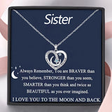 To My Sister: Moon and Heart Pendant Necklace