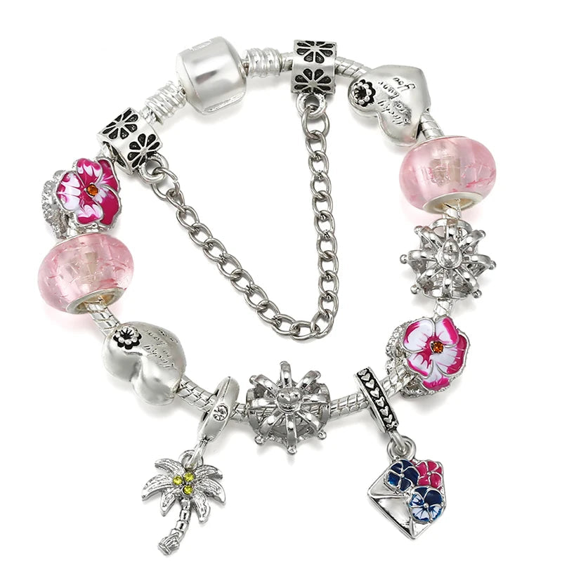 Blossom Letter: The Pink Pansy Charm Bracelet