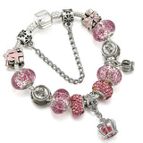 Royal Blossom: The Pink Crown Charm Bracelet