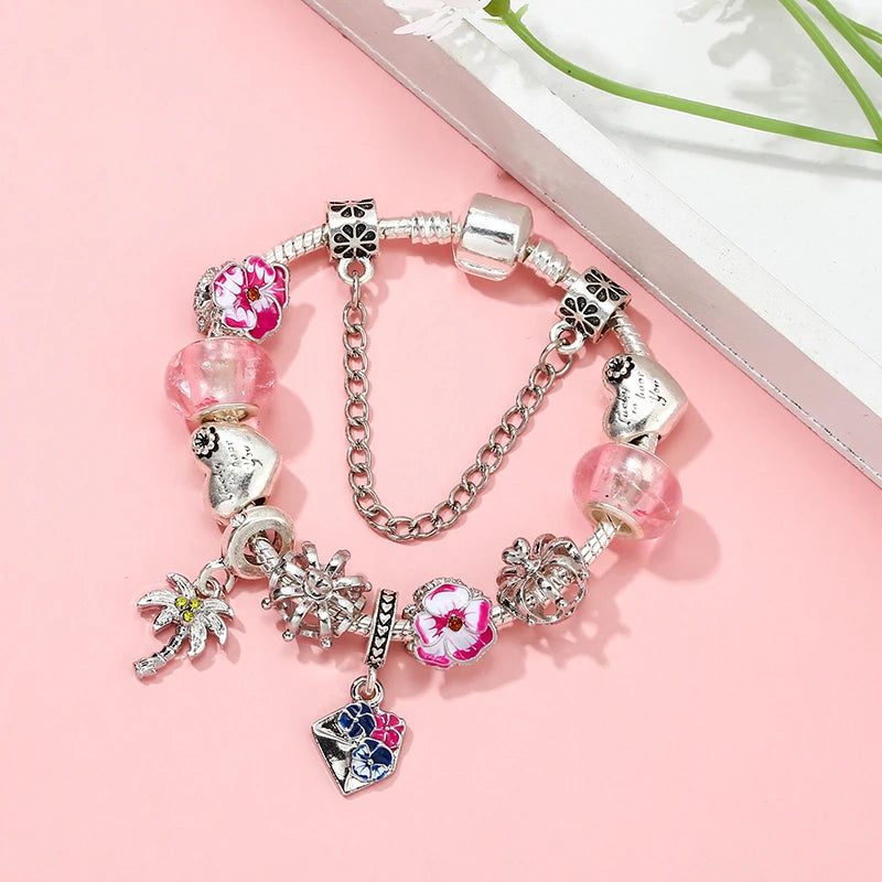 Blossom Letter: The Pink Pansy Charm Bracelet